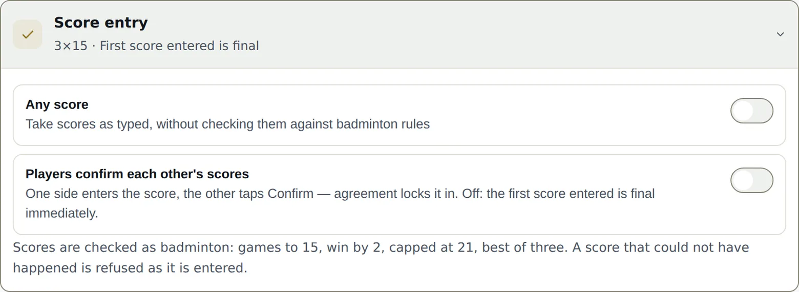 The Scores tab: confirmation, lock delay, free scoring